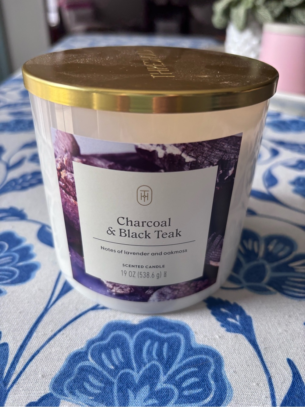 Threshold Charcoal & Black Teak Scented Candle - White and Gold